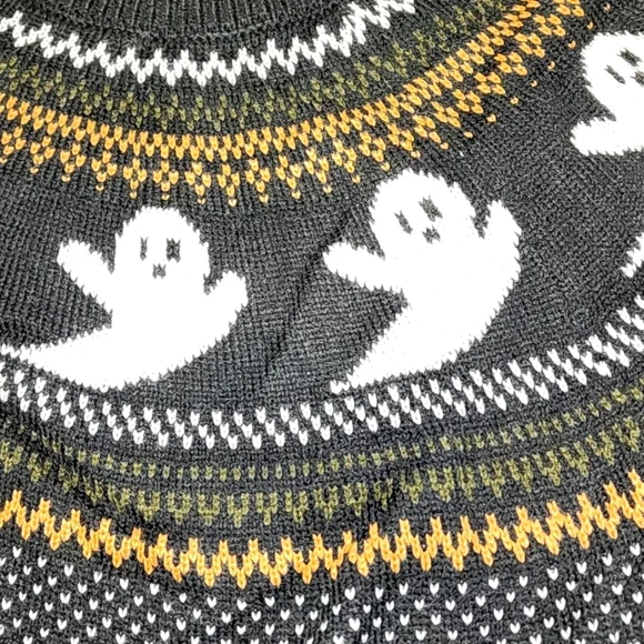 Halloween Black and White Ghost Pattern Sweater Sizes L, XL, and XXL - Picture 5 of 7